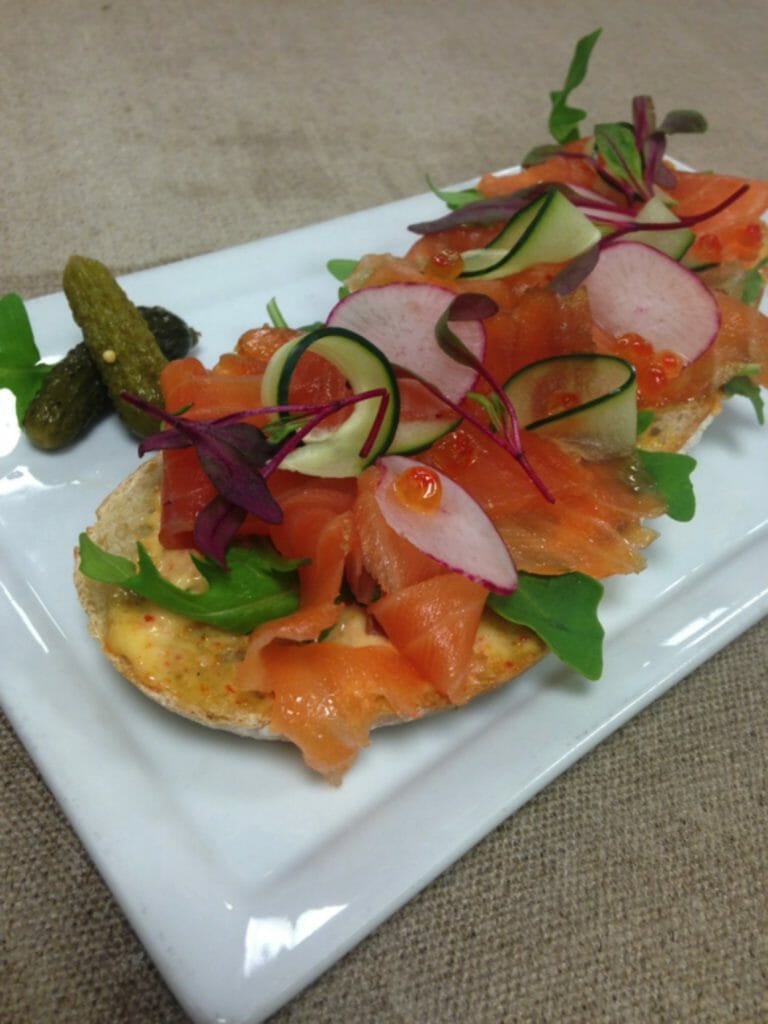 Cold Smoked Scottish Salmon Tartine with Togarashi Mayo and Salmon Roe