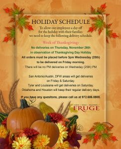 Delivery Schedule for Thanksgiving