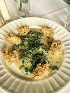 Fried Oysters with Creamed Spinach & Pernod